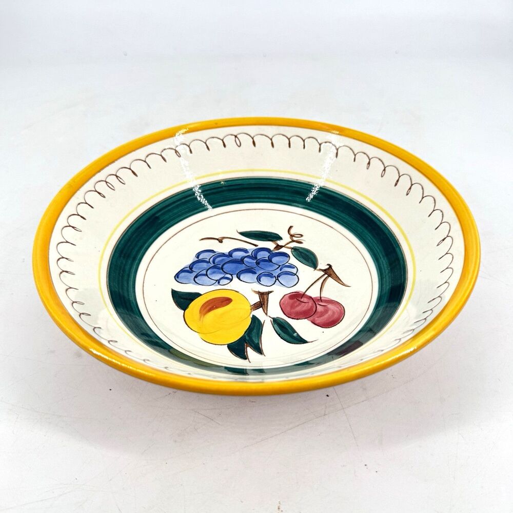Vintage Stangl Pottery Fruit 8.5” Serving Bowl Yellow Rim Multicolor